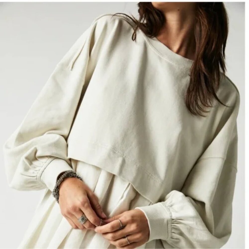 SOLD 078 Free People Eleanor Oversized Sweatshirt NWT Ivory/White Combo - Picture 4 of 5
